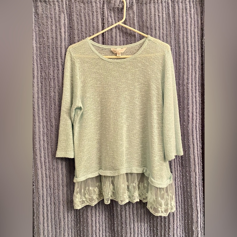 🎉Krazy Kat Sheer Knit Lace Trim Sweater Tunic Large